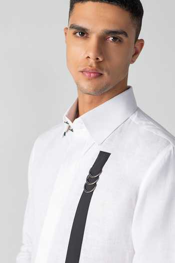 Shop_Amit Arora_White Linen Contrast Strap Shirt _Online_at_Aza_Fashions