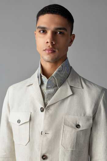 Shop_Amit Arora_Beige Linen Four Patch Pocket Shacket _Online_at_Aza_Fashions