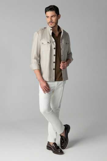 Buy Amit Arora Beige Linen Mandarin Collar Shacket Online at Aza Fashions Buy_Amit Arora_Beige Linen Mandarin Collar Shacket _Online_at_Aza_Fashions