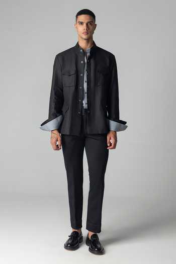 Buy Amit Arora Black Linen Mandarin Collar Shacket Online at Aza Fashions Buy_Amit Arora_Black Linen Mandarin Collar Shacket _Online_at_Aza_Fashions