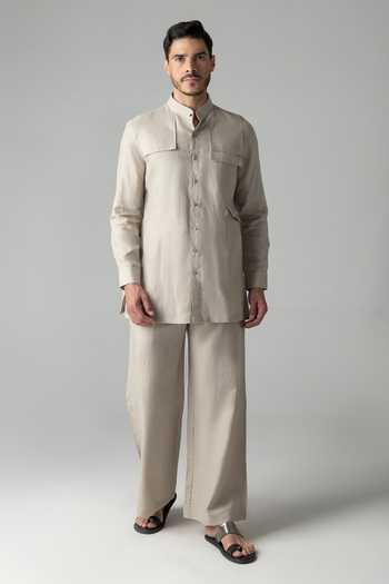 Amit Arora Beige Linen Plain Kurta And Palazzo Set Online at Aza Fashions Amit Arora_Beige Linen Plain Kurta And Palazzo Set _Online_at_Aza_Fashions