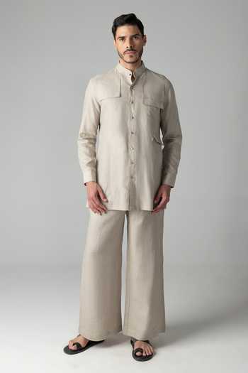 Amit Arora Plain Linen Kurta & Palazzo Set 