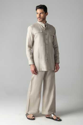 Shop Amit Arora Beige Linen Plain Kurta And Palazzo Set Online at Aza Fashions Shop_Amit Arora_Beige Linen Plain Kurta And Palazzo Set _Online_at_Aza_Fashions