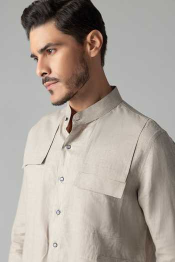 Amit Arora Beige Linen Plain Kurta And Palazzo Set at Aza Fashions Amit Arora_Beige Linen Plain Kurta And Palazzo Set _at_Aza_Fashions