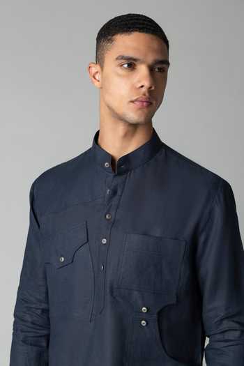 Amit Arora Navy Linen Plain Kurta And Palazzo Set Online at Aza Fashions Amit Arora_Navy Linen Plain Kurta And Palazzo Set _Online_at_Aza_Fashions