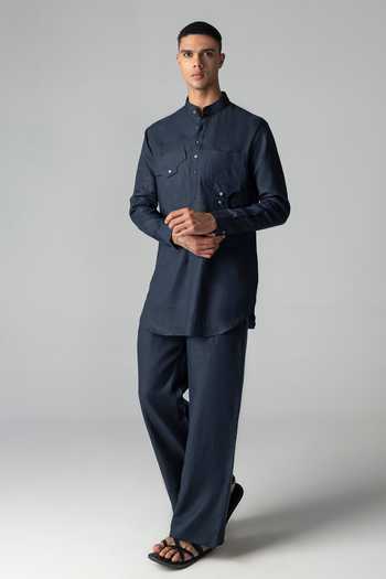 Amit Arora Plain Linen Kurta & Palazzo Set 
