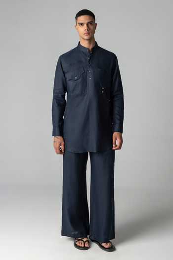 Buy Amit Arora Navy Linen Plain Kurta And Palazzo Set Online at Aza Fashions Buy_Amit Arora_Navy Linen Plain Kurta And Palazzo Set _Online_at_Aza_Fashions