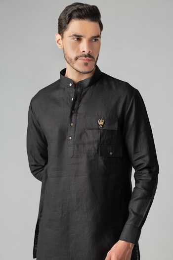 Amit Arora Black Linen Kurta And Palazzo Set Online at Aza Fashions Amit Arora_Black Linen Kurta And Palazzo Set _Online_at_Aza_Fashions