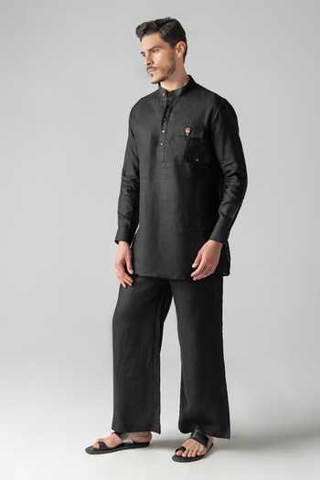 Shop Amit Arora Black Linen Kurta And Palazzo Set Online at Aza Fashions Shop_Amit Arora_Black Linen Kurta And Palazzo Set _Online_at_Aza_Fashions