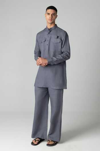 Amit Arora_Grey Linen Kurta And Palazzo Set _Online_at_Aza_Fashions