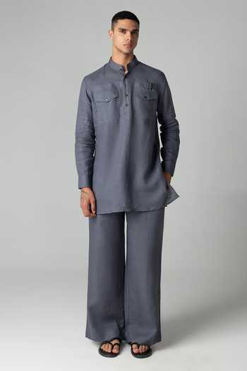 Buy_Amit Arora_Grey Linen Kurta And Palazzo Set _Online_at_Aza_Fashions