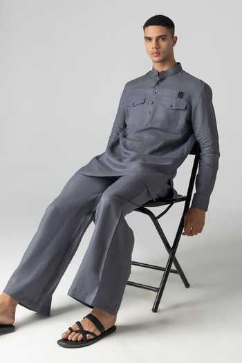Shop_Amit Arora_Grey Linen Kurta And Palazzo Set _Online_at_Aza_Fashions