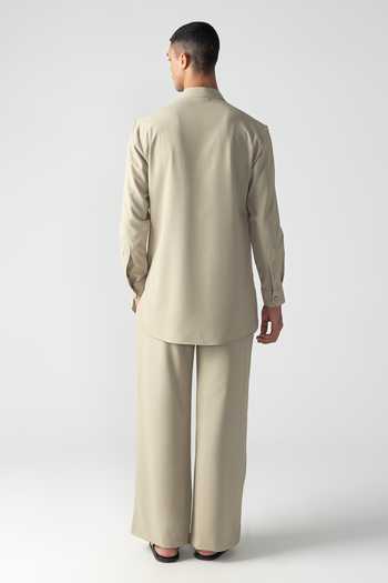Amit Arora Placed Embroidered Linen Kurta & Palazzo Set 