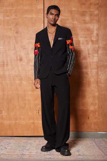 Shahin Mannan Black Crepe Narcissus Garden Embroidered Blazer Online at Aza Fashions Shahin Mannan_Black Crepe Narcissus Garden Embroidered Blazer _Online_at_Aza_Fashions