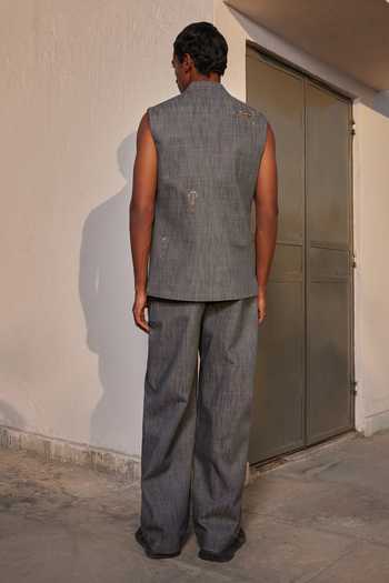 Shahin Mannan Butterkey Denim Nehru Jacket 