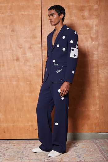 Buy Shahin Mannan Navy Suiting Heart Telephone And Text Blazer Pant Set Online at Aza Fashions Buy_Shahin Mannan_Navy Suiting Heart Telephone And Text Blazer Pant Set _Online_at_Aza_Fashions