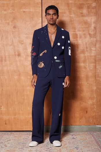Shop Shahin Mannan Navy Suiting Straight Pant Online at Aza Fashions Shop_Shahin Mannan_Navy Suiting Straight Pant _Online_at_Aza_Fashions