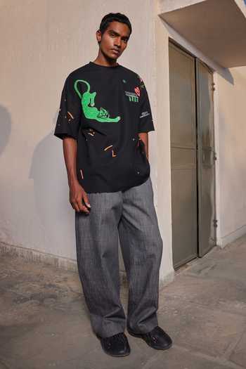 Shahin Mannan_Pink Jersey Funky Panther Boxy T-shirt _Online_at_Aza_Fashions