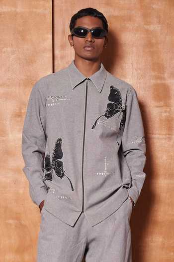 Shahin Mannan Grey Fading Butterfly Shirt With Baggy Pant Online at Aza Fashions Shahin Mannan_Grey Fading Butterfly Shirt With Baggy Pant _Online_at_Aza_Fashions