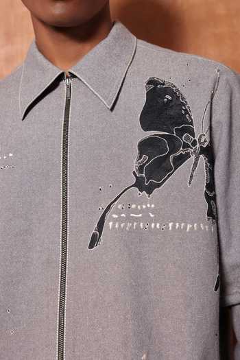 Shahin Mannan_Grey Fading Butterfly Melange Shirt _Online_at_Aza_Fashions