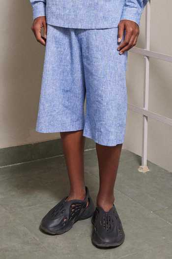 Shahin Mannan_Blue Solid Barmuda Shorts _Online_at_Aza_Fashions