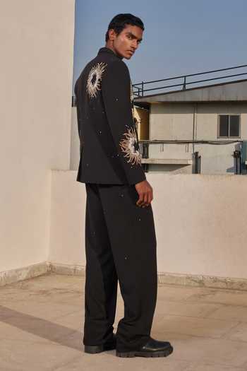 Shahin Mannan_Black Crepe Multi Petals Shawl Collar Blazer _Online_at_Aza_Fashions