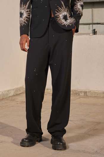 Shahin Mannan Black Crepe Embellished Pant Online at Aza Fashions Shahin Mannan_Black Crepe Embellished Pant _Online_at_Aza_Fashions