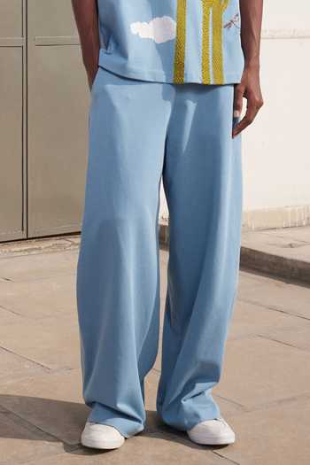 Shahin Mannan_Blue Cotton, Jersey Cactus Boxy T-shirt With Baggy Pant _Online_at_Aza_Fashions
