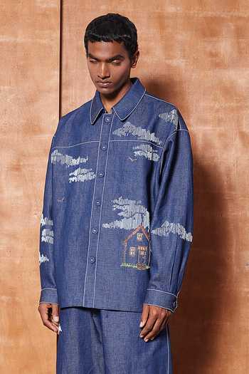 Buy_Shahin Mannan_Blue Denim Outhouse Jacket With Baggy Pant _Online_at_Aza_Fashions