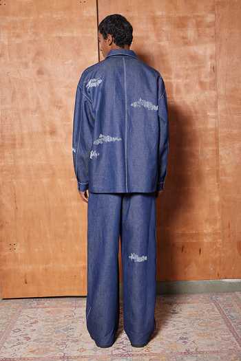 Shop Shahin Mannan Blue Denim Outhouse Jacket at Aza Fashions Shop_Shahin Mannan_Blue Denim Outhouse Jacket _at_Aza_Fashions