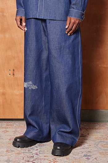 Shahin Mannan_Blue Denim Baggy Pant _Online_at_Aza_Fashions