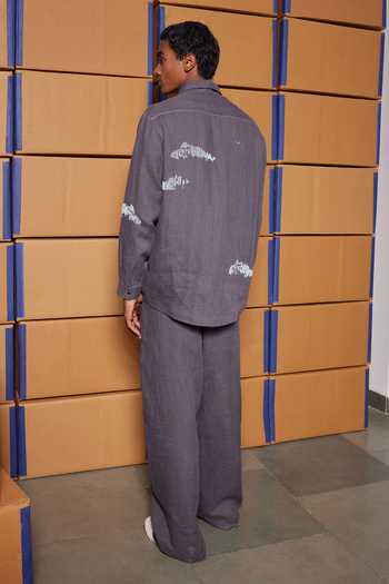 Shop Shahin Mannan Grey Linen Outhouse Full Sleeve Pure Men's Shirt at Aza Fashions Shop_Shahin Mannan_Grey Linen Outhouse Full Sleeve Pure Men's Shirt _at_Aza_Fashions