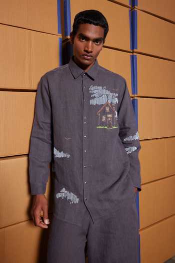Buy Shahin Mannan Grey Linen Outhouse Full Sleeve Pure Men's Shirt Online at Aza Fashions Buy_Shahin Mannan_Grey Linen Outhouse Full Sleeve Pure Men's Shirt _Online_at_Aza_Fashions
