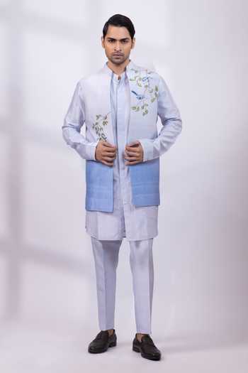 Smriti By Anju Agarwal Bluebird Tale Silk Nehru Jacket 