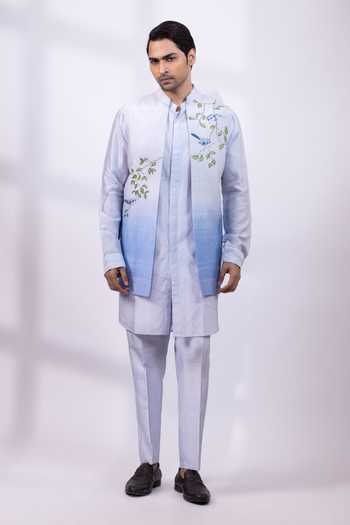 Smriti By Anju Agarwal Blue Silk Bluebird Tale Nehru Jacket Online at Aza Fashions Smriti By Anju Agarwal_Blue Silk Bluebird Tale Nehru Jacket _Online_at_Aza_Fashions