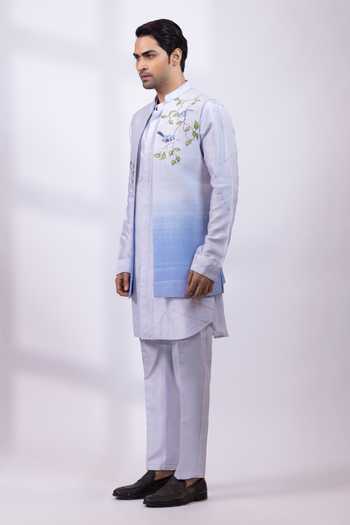 Buy Smriti By Anju Agarwal Blue Silk Bluebird Tale Nehru Jacket Online at Aza Fashions Buy_Smriti By Anju Agarwal_Blue Silk Bluebird Tale Nehru Jacket _Online_at_Aza_Fashions