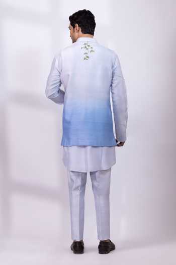 Smriti By Anju Agarwal Azure Bluebird Silk Kurta Set with Nehru Jacket 