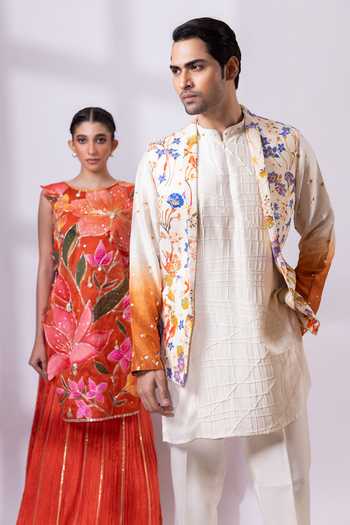 Buy Smriti By Anju Agarwal Ivory Silk Bloom Ridge Floral Print Nehru Jacket Online at Aza Fashions Buy_Smriti By Anju Agarwal_Ivory Silk Bloom Ridge Floral Print Nehru Jacket _Online_at_Aza_Fashions