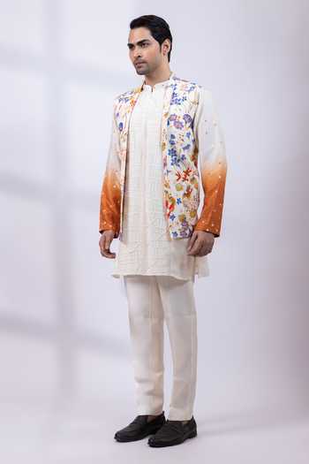 Shop Smriti By Anju Agarwal Ivory Silk Bloom Ridge Floral Print Nehru Jacket Online at Aza Fashions Shop_Smriti By Anju Agarwal_Ivory Silk Bloom Ridge Floral Print Nehru Jacket _Online_at_Aza_Fashions
