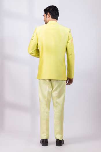 Smriti By Anju Agarwal The Green Aviary Chanderi Silk Bandhgala & Pant Set 
