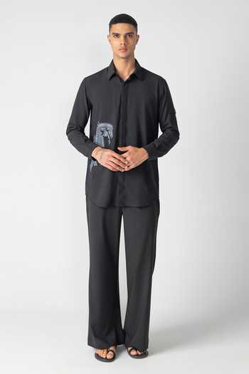 Amit Arora_Black Crepe Thread Embroidered Shirt With Palazzo _Online_at_Aza_Fashions