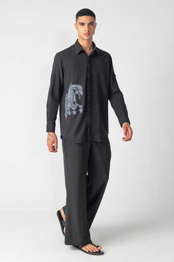 Buy_Amit Arora_Black Crepe Thread Embroidered Shirt With Palazzo _Online_at_Aza_Fashions