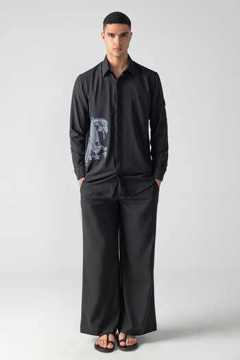 Shop_Amit Arora_Black Crepe Thread Embroidered Shirt With Palazzo _Online_at_Aza_Fashions