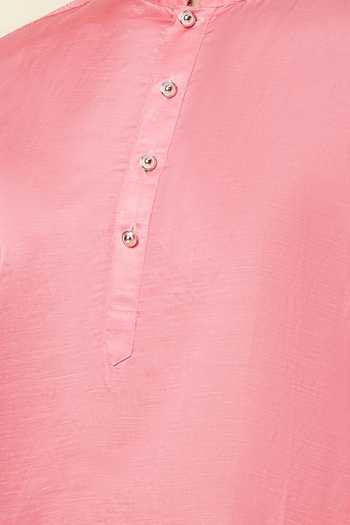 SPRING BREAK Pink Linen, Satin Kurta For Kids Online at Aza Fashions SPRING BREAK_Pink Linen, Satin Kurta For Kids_Online_at_Aza_Fashions