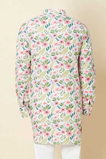 SPRING BREAK Linen Printed Kurta For Kids