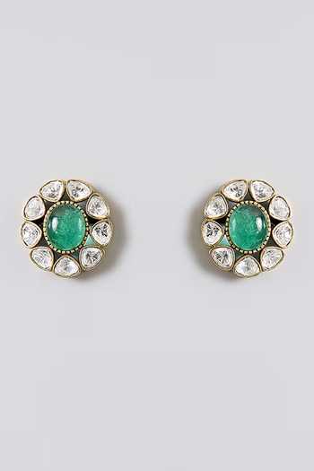 Auraa Trends_Green Kundan Double Layer Necklace Set _Online_at_Aza_Fashions