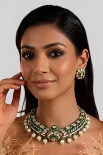 Auraa Trends Royal Green Kundan Choker Necklace Set 
