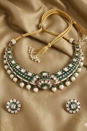 Auraa Trends Royal Green Kundan Choker Necklace Set 
