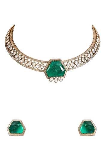 Buy_Auraa Trends_Gold Plated Stone Embellished Choker Set _Online_at_Aza_Fashions