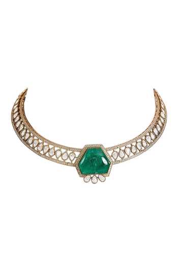 Shop_Auraa Trends_Gold Plated Stone Embellished Choker Set _Online_at_Aza_Fashions